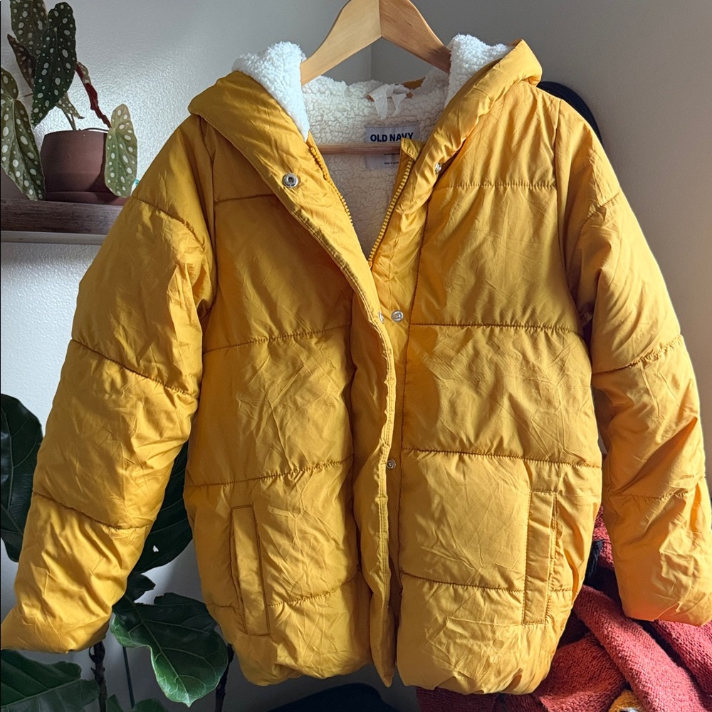 Old Navy Kids Yellow Sherpa-Lined Hooded Puffer